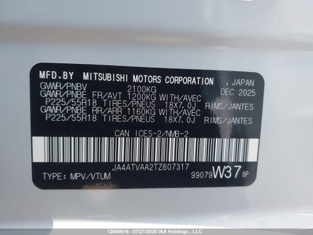 Продаж на аукціоні авто 2026 Mitsubishi Eclipse Cross Gt S-awc/noir S-awc/se S-awc, vin: JA4ATVAA2TZ607317, номер лоту: 12660616