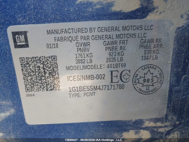 1G1BE5SM4J7171780 Chevrolet Cruze Lt Auto