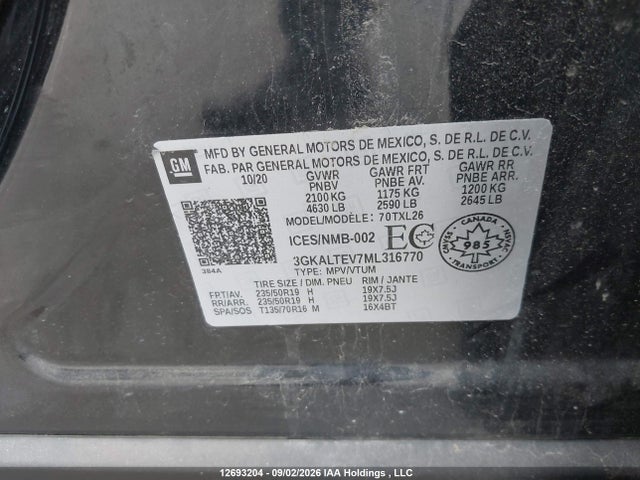 2021 Gmc Terrain Sle მანქანა იყიდება აუქციონზე, vin: 3GKALTEV7ML316770, აუქციონის ნომერი: 12693204