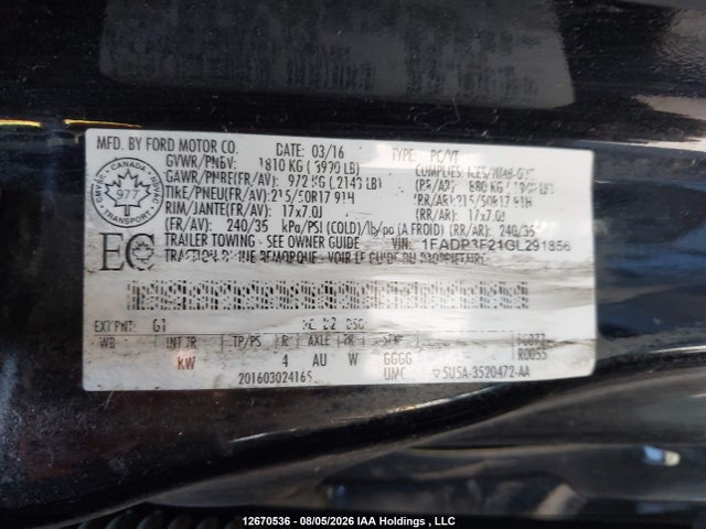 1FADP3F21GL291856 Ford FOCUS SE