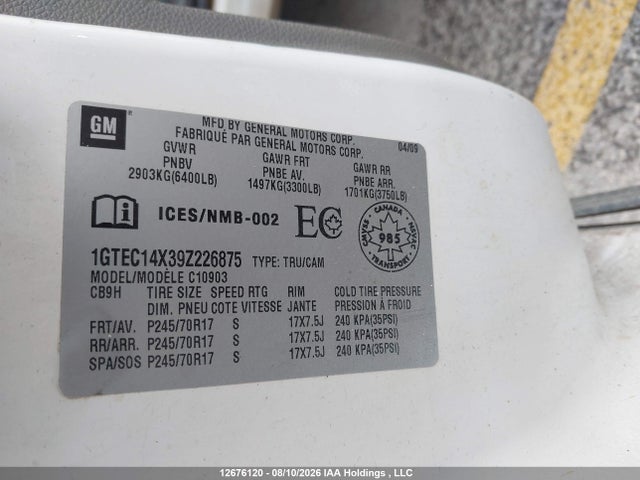Продаж на аукціоні авто 2009 Gmc Sierra 1500 Wt, vin: 1GTEC14X39Z226875, номер лоту: 12676120