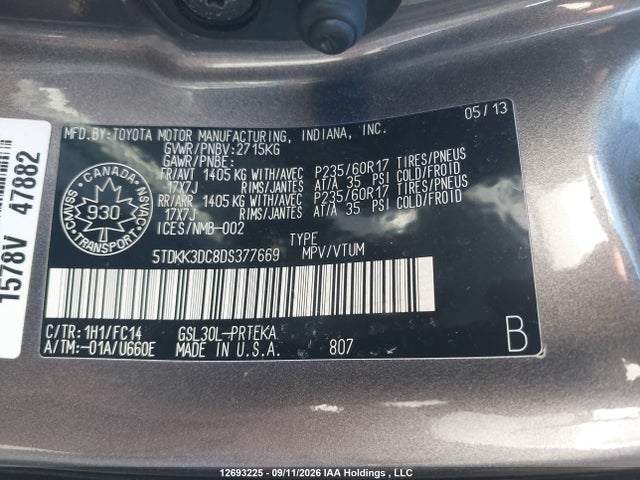 Aukcja sprzedaży 2013 Toyota Sienna Le, vin: 5TDKK3DC8DS377669, numer aukcji: 12693225