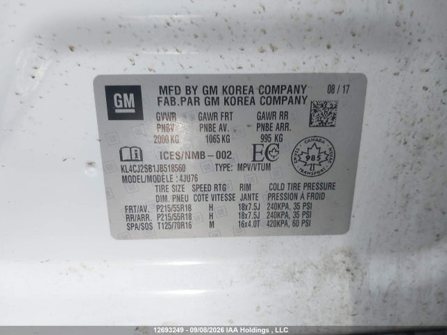12693249 :رقم المزاد ، KL4CJ2SB1JB518560 vin ، 2018 Buick Encore Sport Touring مزاد بيع