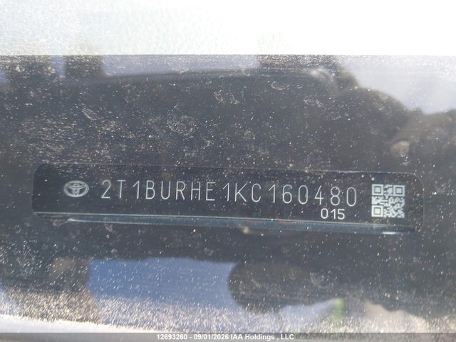 Aukcja sprzedaży 2019 Toyota Corolla L/le/xle/se/xse, vin: 2T1BURHE1KC160480, numer aukcji: 12693260