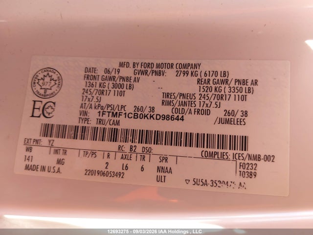 1FTMF1CB0KKD98644 Ford F150
