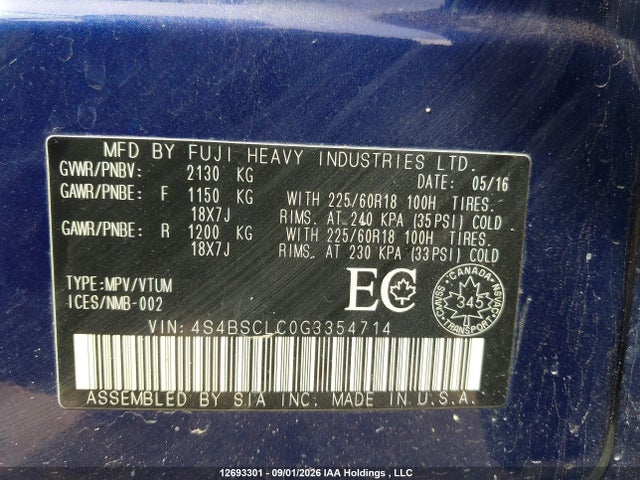 Subaru Outback 2.5i Limited 2016 4S4BSCLC0G3354714 Image 19