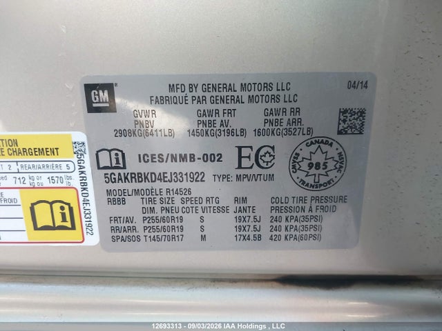 Продажа на аукционе авто 2014 Buick Enclave, vin: 5GAKRBKD4EJ331922, номер лота: 12693313