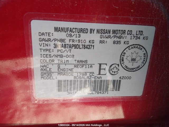Продажа на аукционе авто 2013 Nissan Sentra 1.8 S/1.8 Sv, vin: 3N1AB7AP9DL784371, номер лота: 12693324