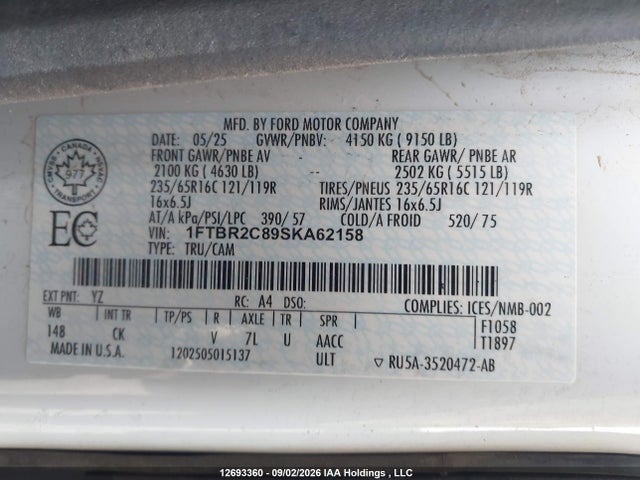 Продаж на аукціоні авто 2025 Ford Transit T-250, vin: 1FTBR2C89SKA62158, номер лоту: 12693360