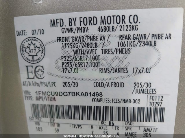 Продаж на аукціоні авто 2011 Ford Escape Xlt, vin: 1FMCU9DG7BKA01498, номер лоту: 12693364