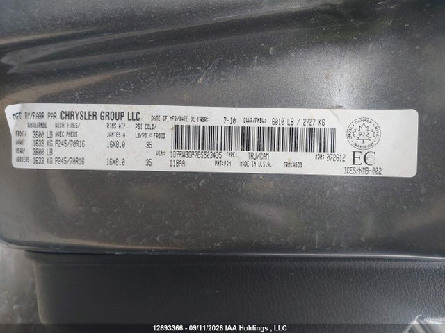 12693366 :رقم المزاد ، 1D7RW3GP7BS503435 vin ، 2011 Dodge Dakota Slt مزاد بيع