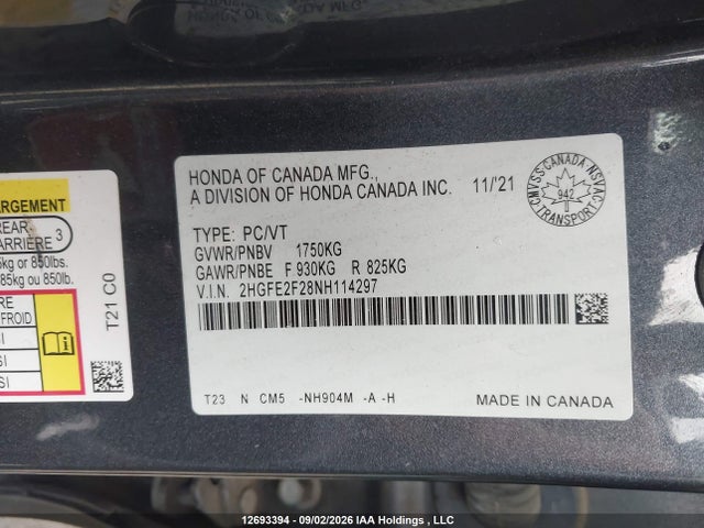 Honda Civic Lx 2022 2HGFE2F28NH114297 Image 9