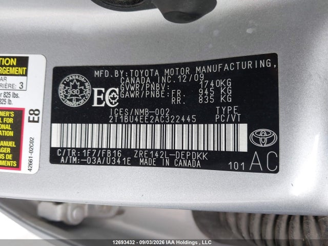 Продажа на аукционе авто 2010 Toyota Corolla, vin: 2T1BU4EE2AC322445, номер лота: 12693432