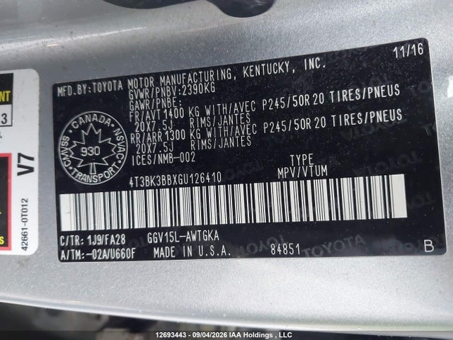 Toyota Venza Xle 2016 4T3BK3BBXGU126410 Image 9