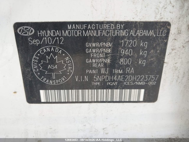 12693453 :رقم المزاد ، 5NPDH4AE2DH223757 vin ، 2013 Hyundai Elantra Gl مزاد بيع