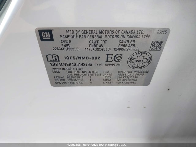 Aukcja sprzedaży 2016 Gmc Terrain Sle-2, vin: 2GKALNEK4G6142795, numer aukcji: 12693458