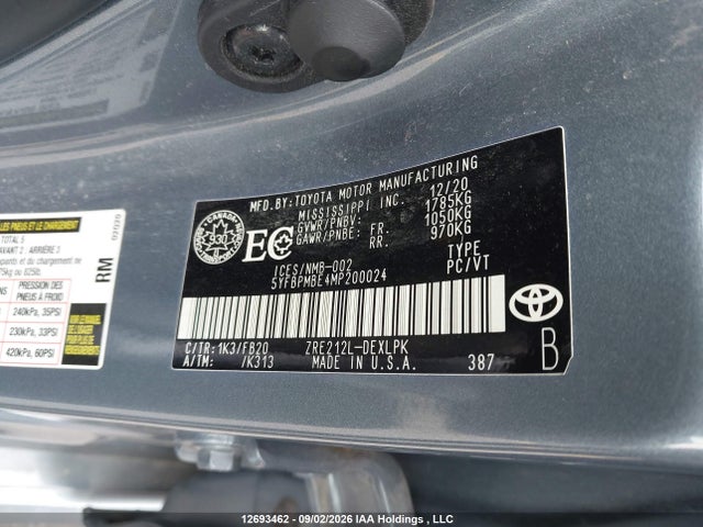 12693462 :رقم المزاد ، 5YFBPMBE4MP200024 vin ، 2021 Toyota Corolla Le مزاد بيع