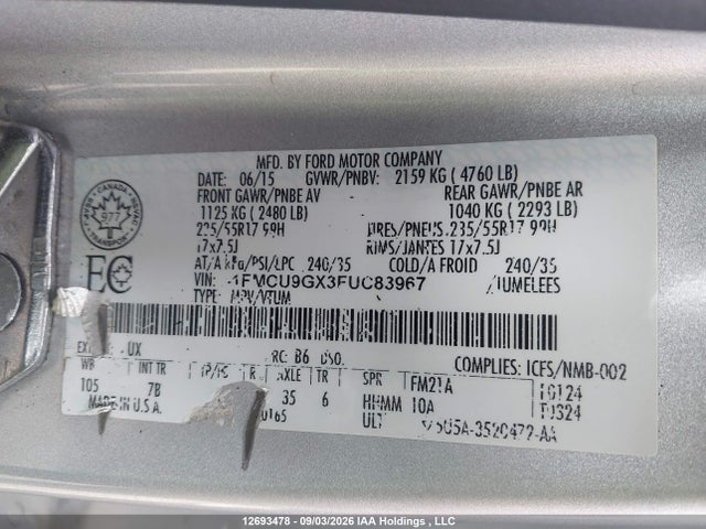 Ford ESCAPE SE 2015 1FMCU9GX3FUC83967 Image 9