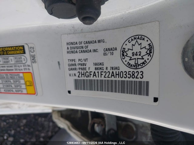12693483 :رقم المزاد ، 2HGFA1F22AH035823 vin ، 2010 Honda Civic Dx/dx-a مزاد بيع