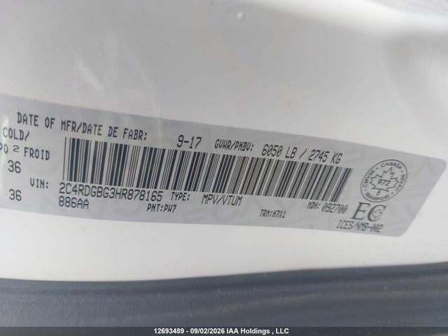 Dodge Grand Caravan Cvp/sxt 2017 2C4RDGBG3HR878165 Image 9
