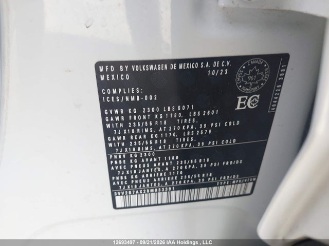 Aukcja sprzedaży 2024 Volkswagen Tiguan, vin: 3VV2B7AX2RM033391, numer aukcji: 12693497