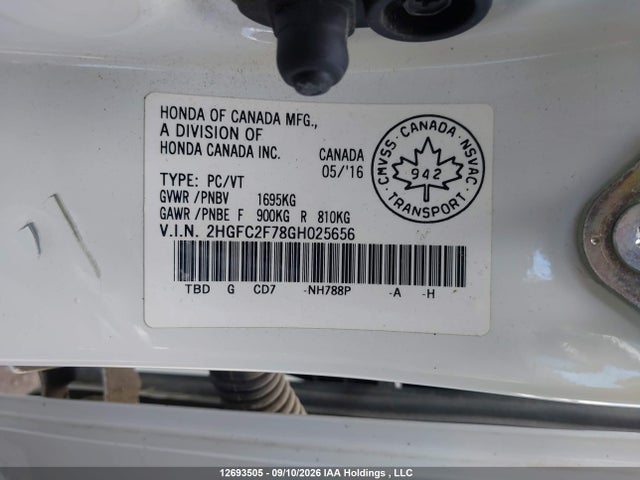Продажа на аукционе авто 2016 Honda Civic Ex, vin: 2HGFC2F78GH025656, номер лота: 12693505
