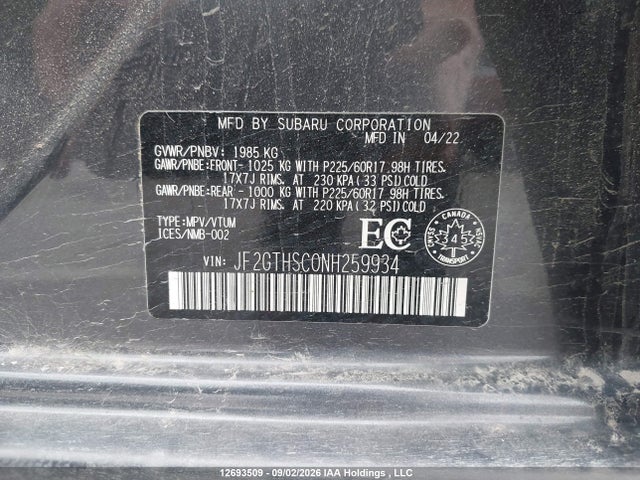 JF2GTHSC0NH259934 Subaru Crosstrek Sport