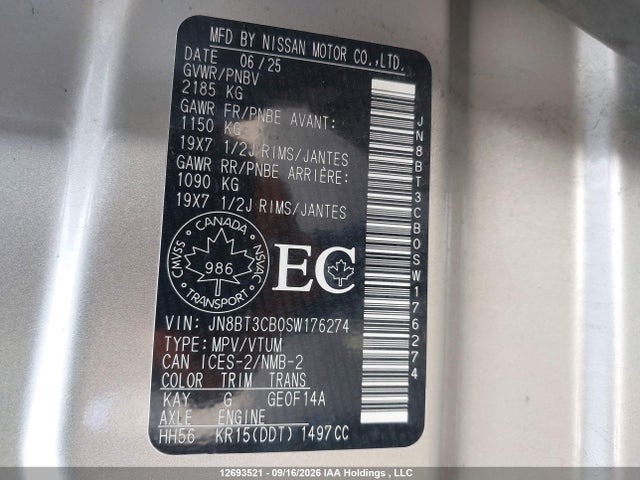 12693521 :رقم المزاد ، JN8BT3CB0SW176274 vin ، 2025 Nissan Rogue Sl مزاد بيع