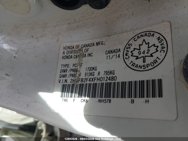 Honda Civic Lx 2015 2HGFB2F4XFH012480 Image 9