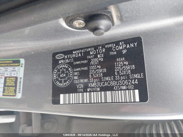 12693539 :رقم المزاد ، KM8JUCAC8BU306244 vin ، 2011 Hyundai Tucson Gls/limited مزاد بيع