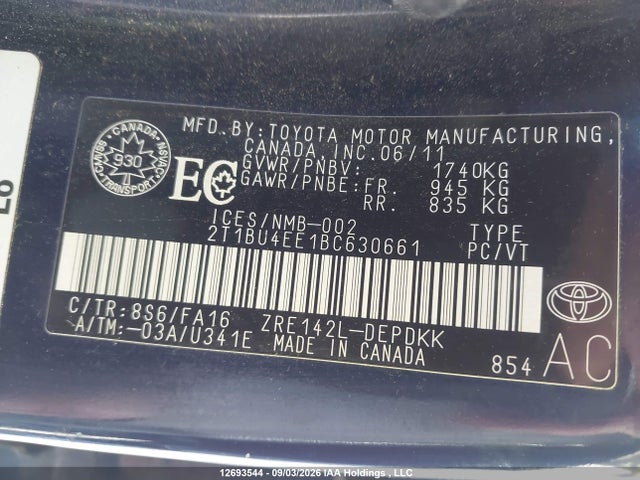 Продажа на аукционе авто 2011 Toyota Corolla Ce, vin: 2T1BU4EE1BC630661, номер лота: 12693544