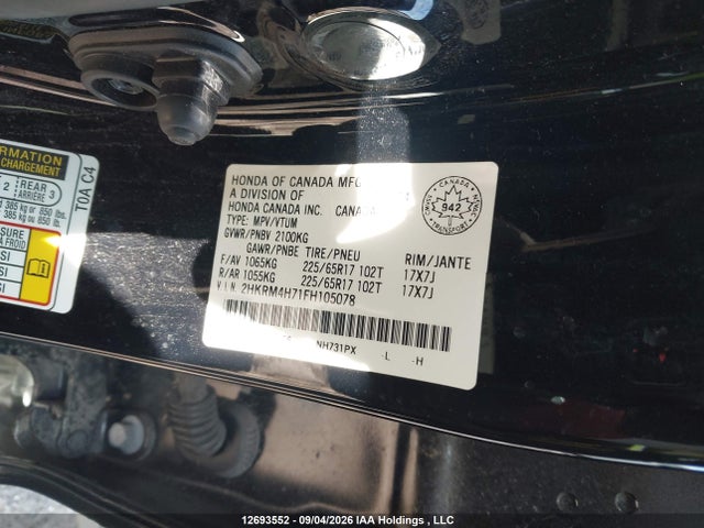 Aukcja sprzedaży 2015 Honda Cr-v Ex-l, vin: 2HKRM4H71FH105078, numer aukcji: 12693552