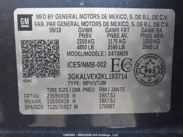 Продажа на аукционе авто 2019 Gmc Terrain Slt, vin: 3GKALVEX2KL193714, номер лота: 12693563