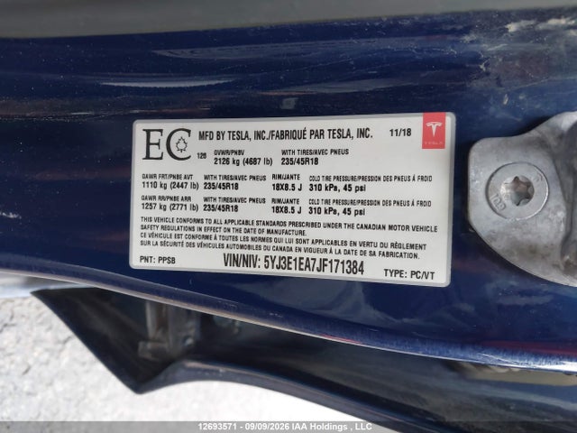 5YJ3E1EA7JF171384 Tesla MODEL 3