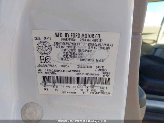 Продажа на аукционе авто 2012 Ford Escape Hybrid, vin: 1FMCU5K34CKA79599, номер лота: 12693577