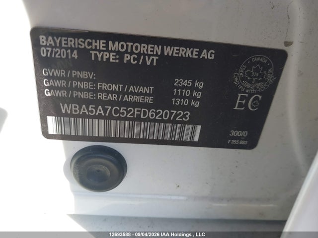 12693588 :رقم المزاد ، WBA5A7C52FD620723 vin ، 2015 Bmw 5 Series مزاد بيع