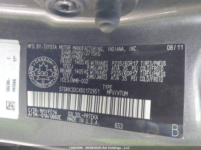 Продаж на аукціоні авто 2011 Toyota Sienna Le V6, vin: 5TDKK3DCXBS172951, номер лоту: 12693596
