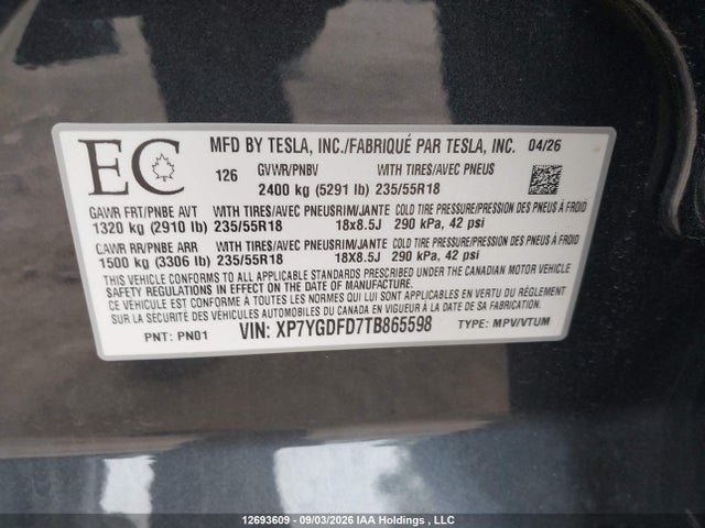 Tesla Model Y 2026 XP7YGDFD7TB865598 Image 9