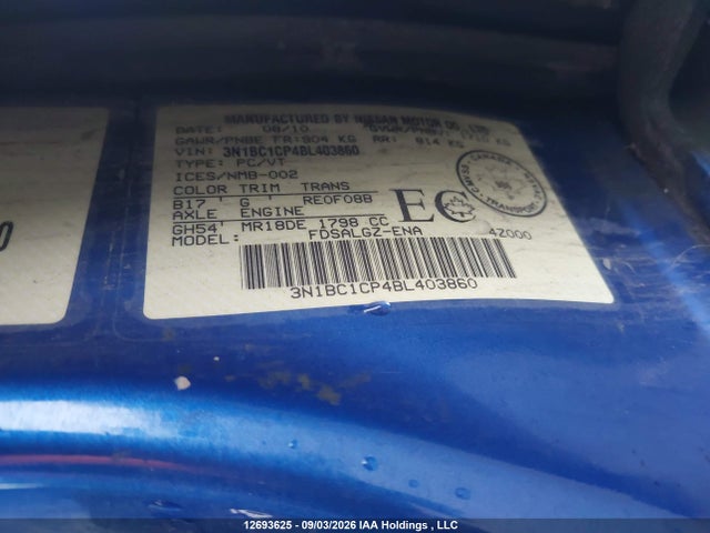 Продажа на аукционе авто 2011 Nissan Versa, vin: 3N1BC1CP4BL403860, номер лота: 12693625