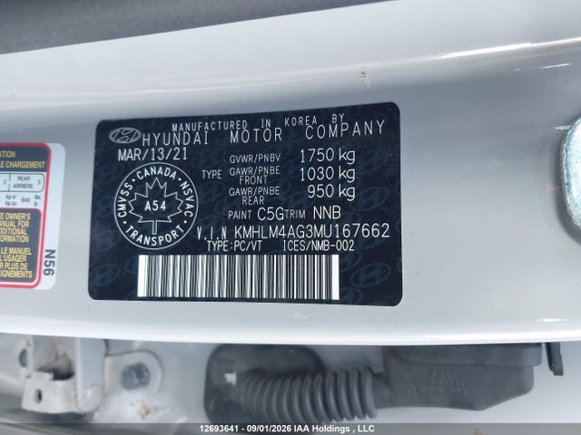 12693641 :رقم المزاد ، KMHLM4AG3MU167662 vin ، 2021 Hyundai Elantra Preferred Ivt With Sun And Tech Package مزاد بيع