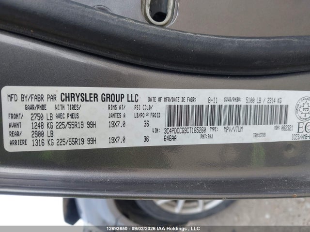 12693650 :رقم المزاد ، 3C4PDCCG9CT165260 vin ، 2012 Dodge Journey Sxt   Crew مزاد بيع