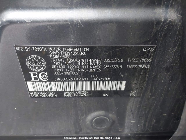 JTMJJREV3HD120244 Toyota Rav4 Hybrid Se