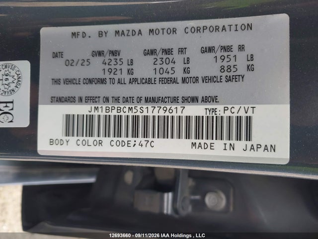 Продаж на аукціоні авто 2025 Mazda 3 Preferred, vin: JM1BPBCM5S1779617, номер лоту: 12693660