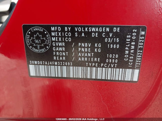 Volkswagen JETTA SE 2015 3VWD07AJ4FM322693 Image 9