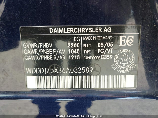 Продаж на аукціоні авто 2006 Mercedes-benz Cls 500, vin: WDDDJ75X36A032589, номер лоту: 12676206