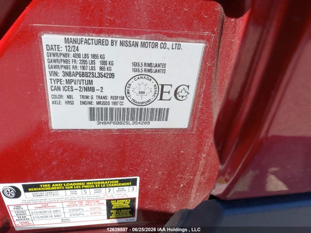 3N8AP6BB2SL354209 Nissan KICKS S