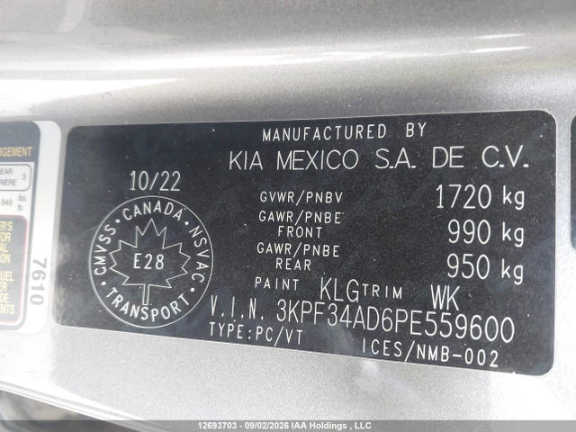 12693703 :رقم المزاد ، 3KPF34AD6PE559600 vin ، 2023 Kia Forte Ex/ex+/ex Premium مزاد بيع