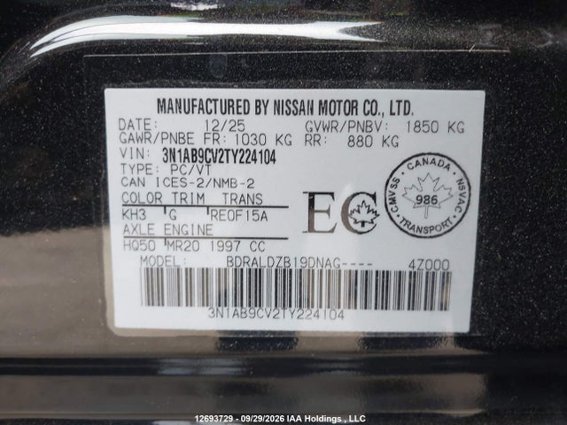 Продаж на аукціоні авто 2026 Nissan Sentra, vin: 3N1AB9CV2TY224104, номер лоту: 12693729