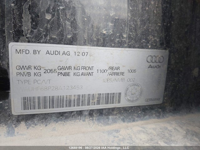Aukcja sprzedaży 2008 Audi A3 2.0t, vin: WAUHF68P28A123453, numer aukcji: 12688196