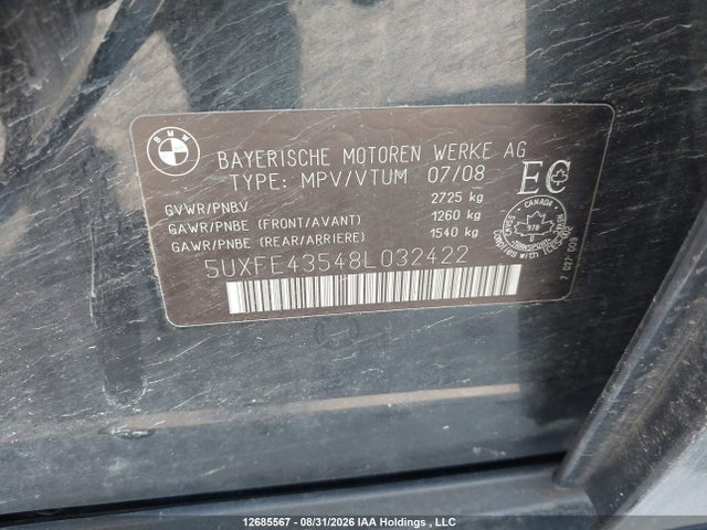 Продажа на аукционе авто 2008 Bmw X5 3.0si, vin: 5UXFE43548L032422, номер лота: 12685567